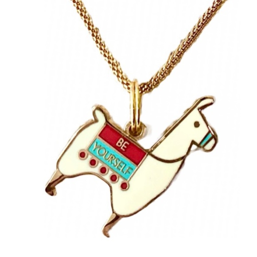 Lama Metal painted necklace.14 K gold over.
